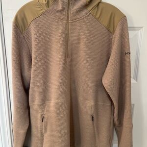 Columbia Women’s XL Half Zip Hooded Jacket  Tan Textured Waffle Nylon Overlays